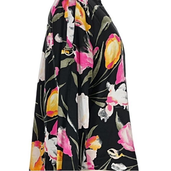 WHITE HOUSE BLACK MARKET Black Floral Short/Long Sleeve V-Neck Blouse Size Large - Picture 5 of 6